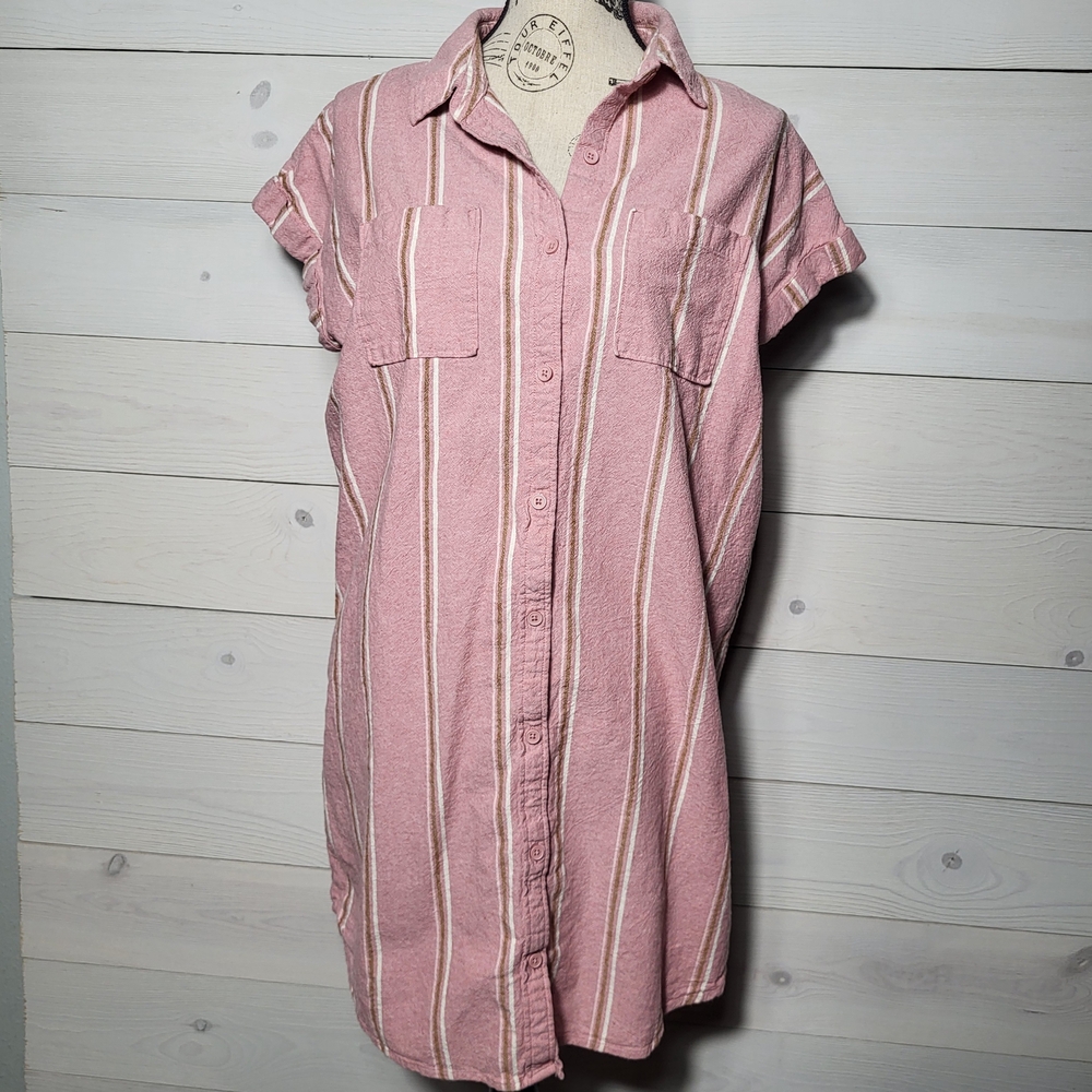 Wonderly Shirt Dress Striped Button Up Beachy Cotton Coastal Cowgirl.